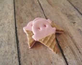 Pink polymer clay Small Ice Cream Cone Buttons, set of 3 "Strawberry"
