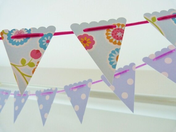 Bunting garland Perfect for new baby boy, pale blue with white dots 15 flags on gorgeous velvet ribbon READY TO SHIP Il_570xn