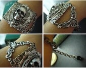 Antique sterling silver plated brass skull cameo gothic bracelet,