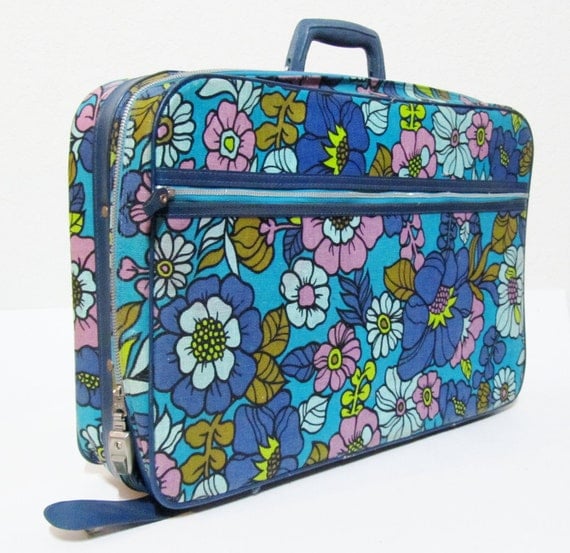 1960s MOD Luggage - Colorful Floral Print on a Vintage Bantam Suitcase