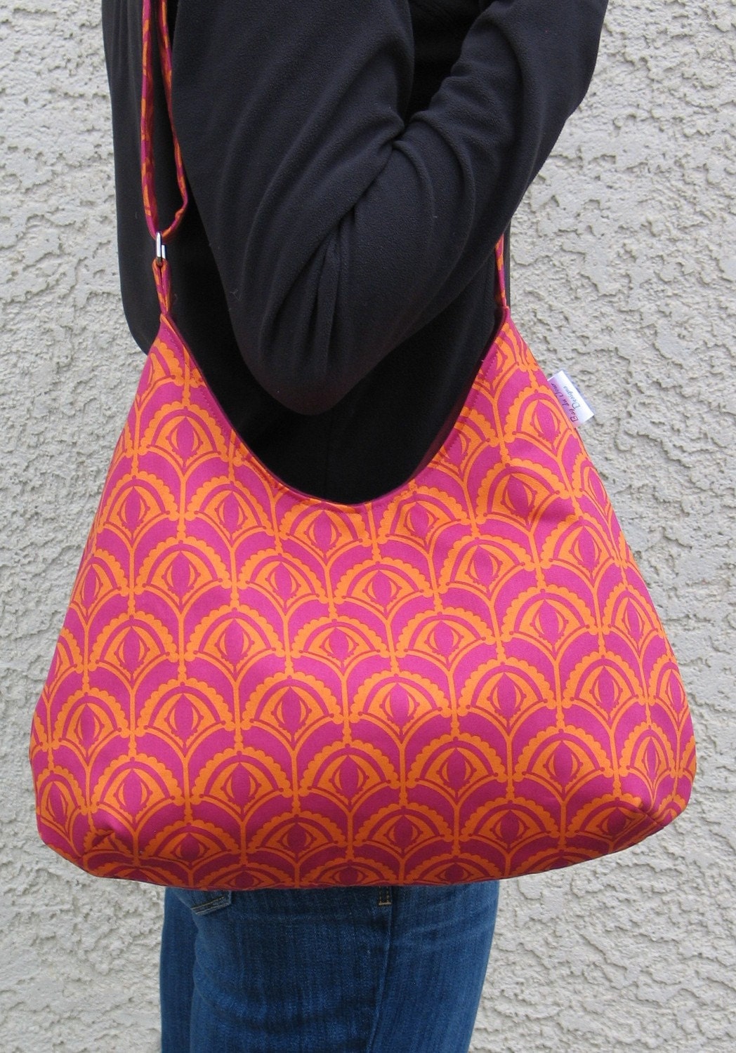 Handbag Messenger Shoulder Bag  Anna Maria Horner Print Orange and Pink