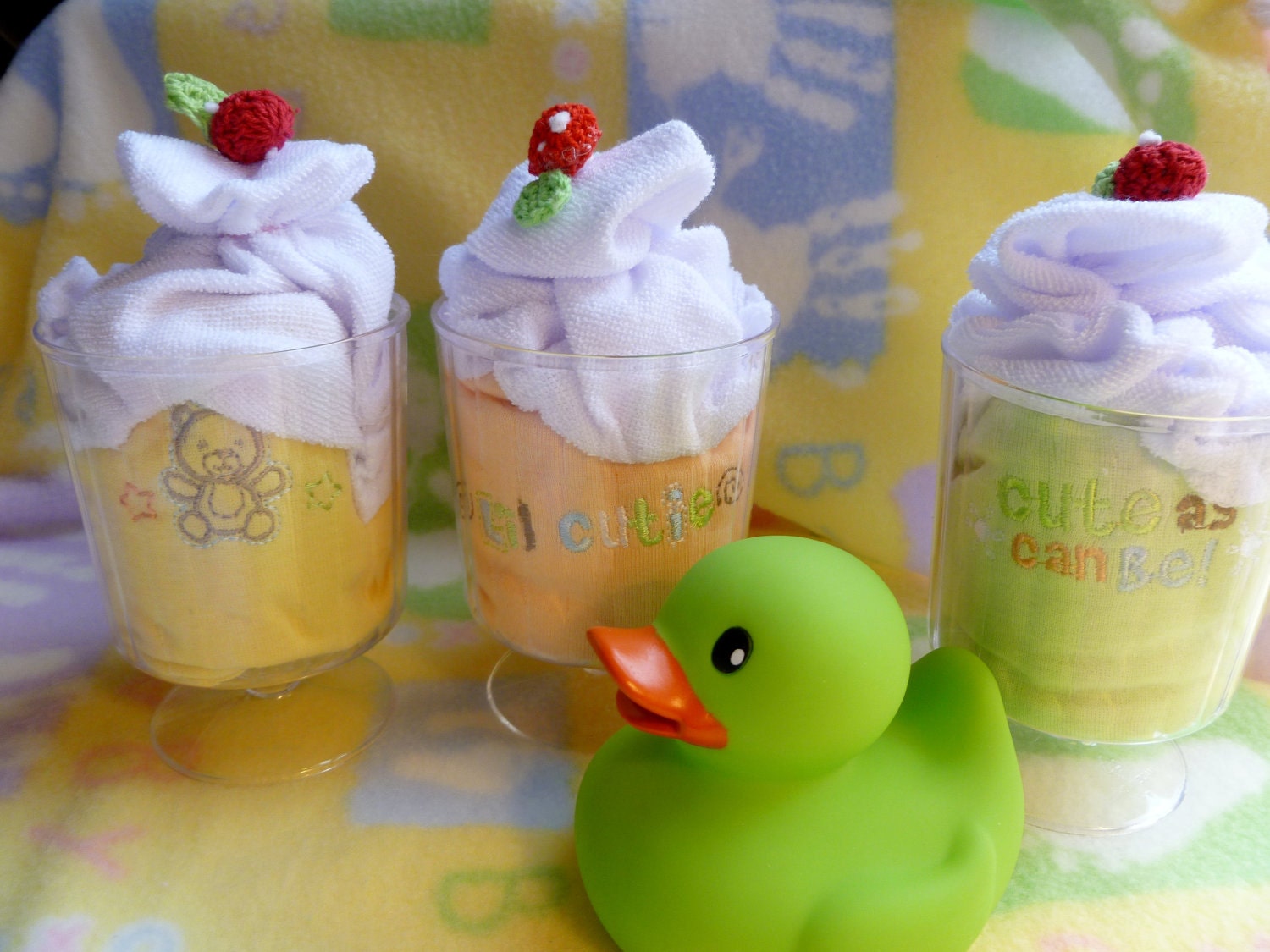 Onesie and Washcloth Sundae Treats for Baby with Spoon...Boy, Girl, or Neutral...Baby Gift...Baby Shower