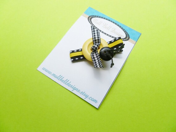 Button My Bee.... Boutique Hair Bow...Original Design by Moll Bell Designs...Honey Bee...Bee Button..Bee Hair Bow