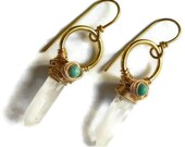 crystal point earrings, raw crystal drop earrings, crystal quartz earrings, rough crystal earrings, raw crystals