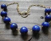 Lapis necklace, Lapis Lazuli necklace, wire wrapped Lapis beadwork necklace, round stone necklace, regal blue stone necklace