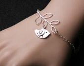 Bird and leaf bracelet, initial bracelet, personalized bracelet, ,monogrammed gift,wedding bridesmaids gift