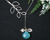 Personalized initial and birthstone,Branch twig leaf necklace, wedding jewelry, bridal favor, birthday gift
