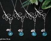 Bridesmaid gifts,Set of 6,Leaf necklace,Leaf initial,Branch,Custom initial and birthstone,Lariat,Wedding jewelry