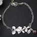 Personalized Birthstone initial Bracelet,Orchid flower,leaf initial Charm Bracelet, sterling silver, Flower girl, wedding Jewelry