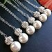 12% OFF,Set of 6,Bridesmaid Necklace,Crystal Rhinestone and pearl Sterling Silver Necklace,Wedding Jewelry,Wire Wrapped pearl,