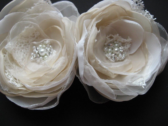 Wedding Bridal hair flower, Accessories hairpiece,vintage wedding fascinator,  Brooch/hair set 2, champagne, Ivory, beige,  Lace wedding