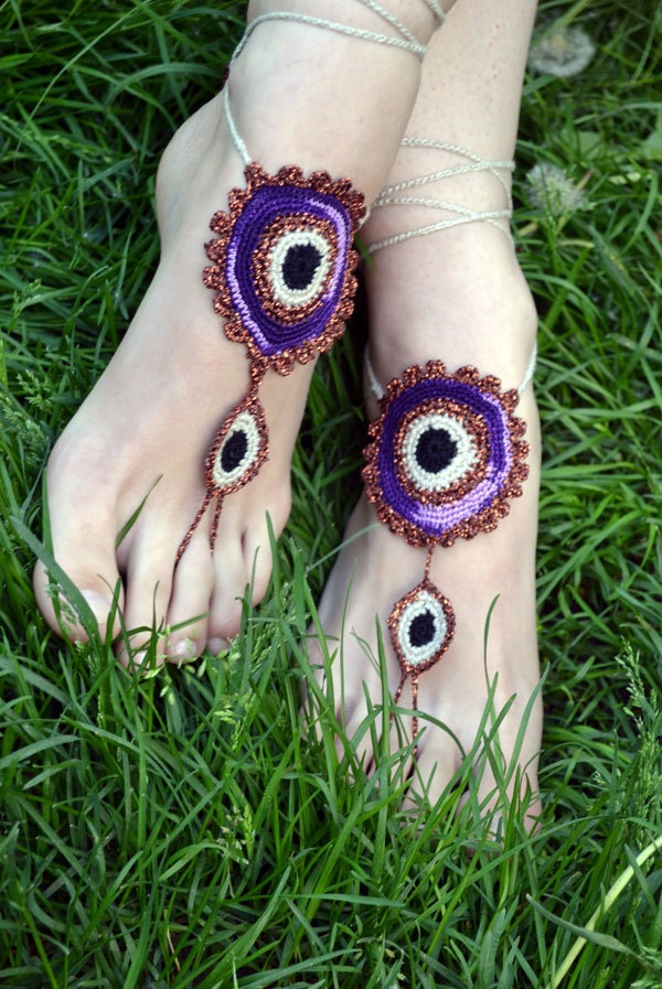 Purple Barefoot Sandals, Lace shoes,Summer, Footwear, Bridal, Cotton, ecofriendly Accesories, Spring nO 2.