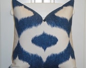 Decorative Pillow Cover - 20 x 20, 22 x 22 - Duralee Dalefords - Throw Pillow - Accent Pillow - Denim - Blue - IKAT Print
