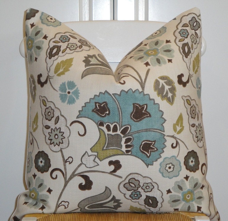 Decorative Pillow Cover - 18 x 18, 20 x 20, 22 x 22 - Grey - Teal - Brown - Green - Tan - Floral