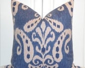 Decorative Pillow Cover - IKAT - Throw Pillow - Accent Pillow - Blue - Natural - Toss Pillow