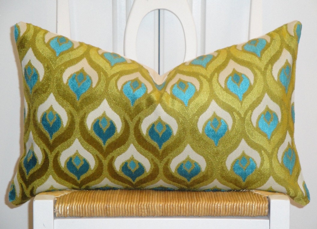 Decorative Pillow Cover - 12 x 20 - Accent Pillow - Throw Pillow - Lumbar Pillow - Teal/Blue - Olive Green