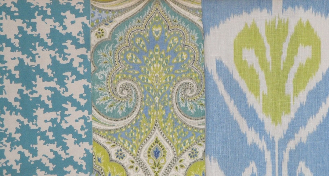 KRAVET - Decorative Pillow Cover - 20 x 20 - Throw Pillow - Accent Pillow - Aqua - Lime Green - Light Blue - Paisley - Ikat