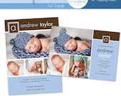 Baby Boy (Andrew) 5x7 BIRTH ANNOUNCEMENT Photographer Template