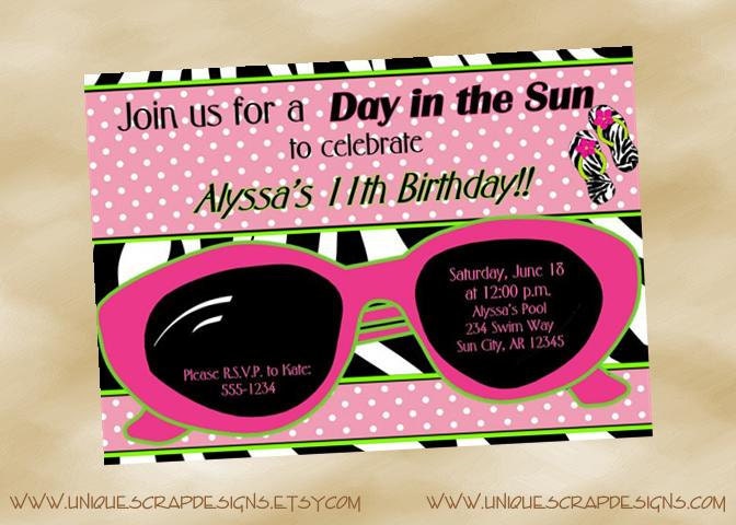 Day in the Sun Pool Party Invitation Style DI2107 DIGITAL FILE - Printable - by Unique Scrap Designs
