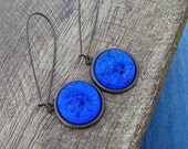 Cobalt Blue Glass Earrings. Monaco Blue. Antiqued French Roast Brass.