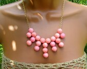 Salmon Pink Coral bib Necklace. Summer Statement. Bubble Necklace.