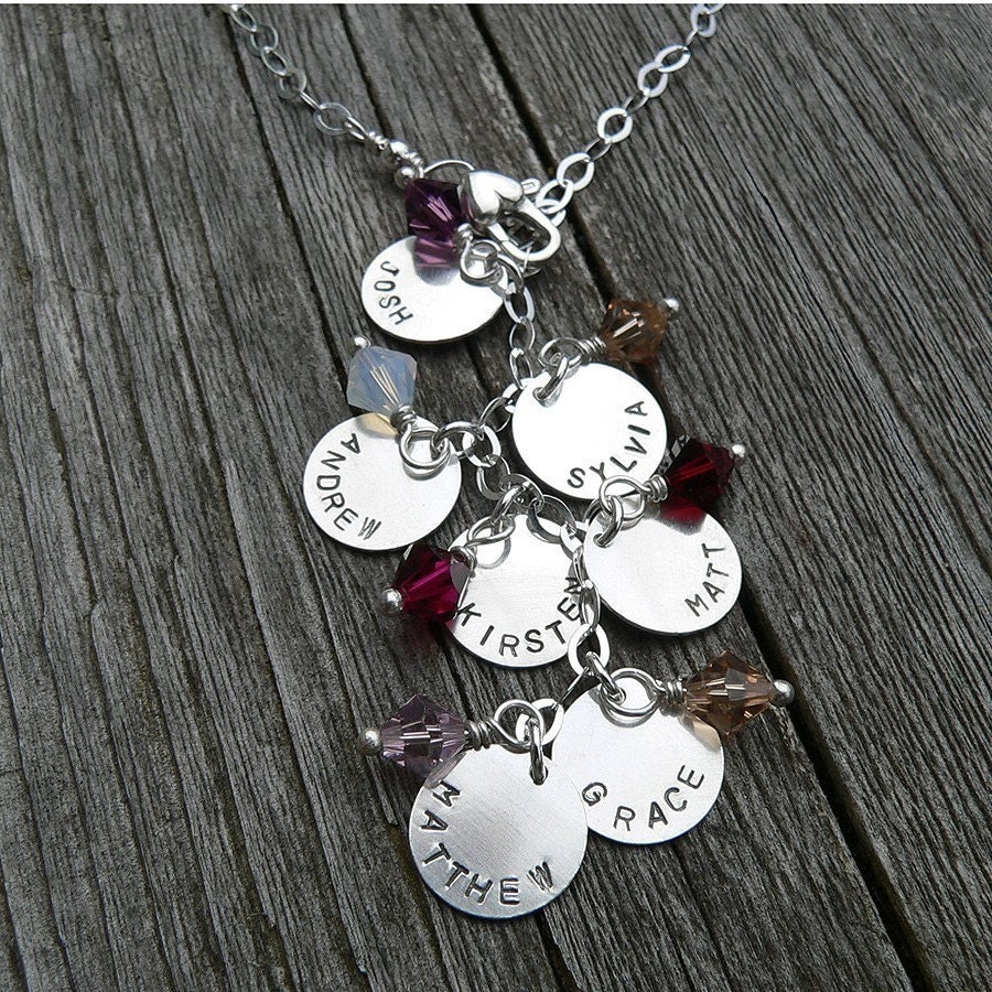 Cascade Mothers or Family Necklace - Solid Sterling & Swarovski Birthstones