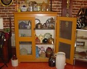 Pie safe cupboard kitchen cabinet drying case screen doors country primitive deep mustard pumpkin yellow original one board display hutch