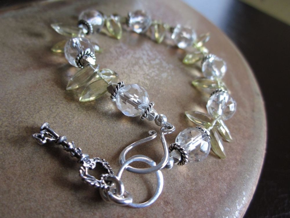 AAA Lemon Quartz, AAA Rock Crystal Quartz, Fine Silver & Sterling Silver-Blissful Bracelet