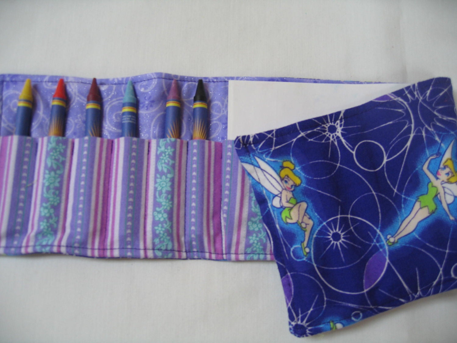 Purple Tinker Bell Crayon Tote in a purple print