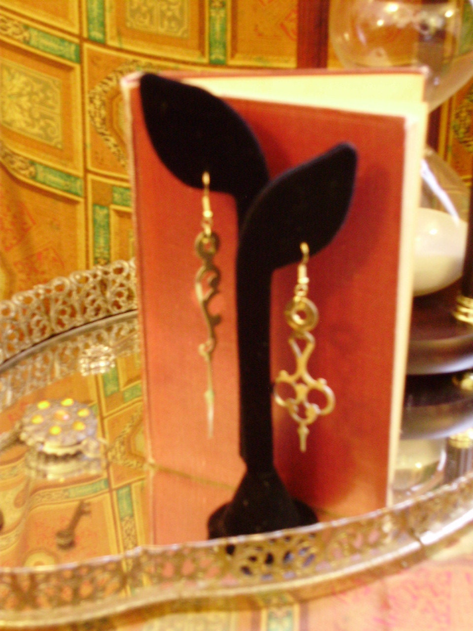 Scroll Mated Clock Hand Earrings- Black or Brass FREE SHIPPING in the USA