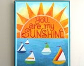 Childrens Wall Art, 8x10 PRINT, You Are My Sunshine, Sailboat themed art for nursery