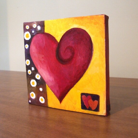 Romantic Art, MODERN ART HEART, 5x5 Oil on Canvas, Art for small spaces, great for your valentine