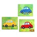Wall Art for Children, COLORFUL CARS, Set of Three 8x10 original canvas paintings, Red, Yellow and Blue Car Art for kids rooms.