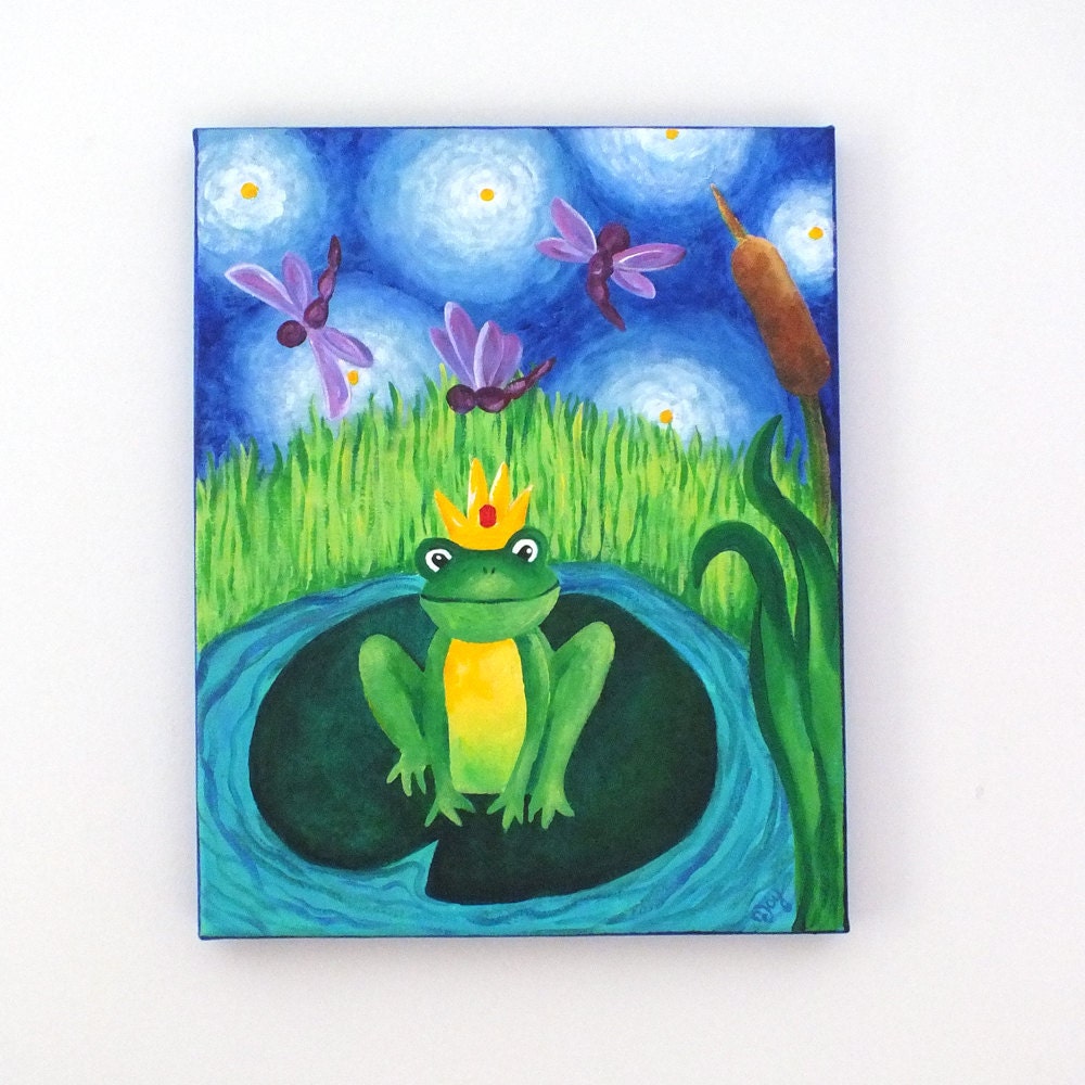 Fairytale Art for kids, THE FROG PRINCE, 11x14 canvas painting for baby nursery or childrens rooms