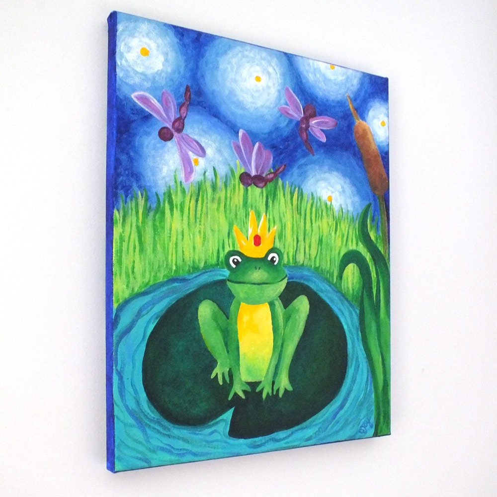 Fairytale Art for kids, THE FROG PRINCE, 11x14 canvas painting for baby nursery or childrens rooms
