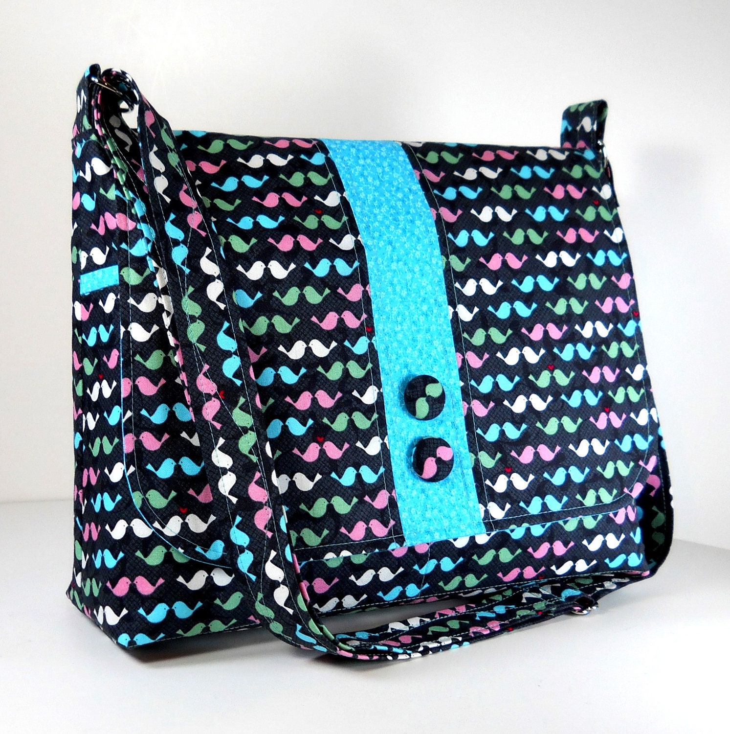 Crossbody Purse / Messenger Bag / Shoulder Bag - Small Love Birds on Gray