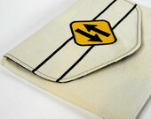 iPad Sleeve iPad 2 Cover - 2 Way Traffic Embroidered Road Sign on Natural Denim