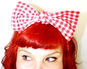 Bow style, Vintage Inspired Head Scarf, Red Gingham, Retro, Rockabilly, 1940s,1950s