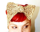 Bow style, Vintage Inspired Head Scarf, Leopard Print, Light Brown, Retro, Rockabilly, 1940s, 1950s