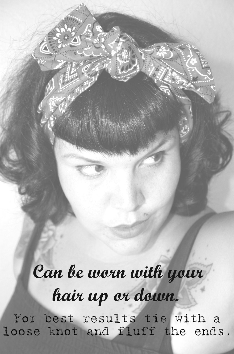 Bow hair tie, Vintage Inspired Head Scarf, Roses, Retro, Rockabilly