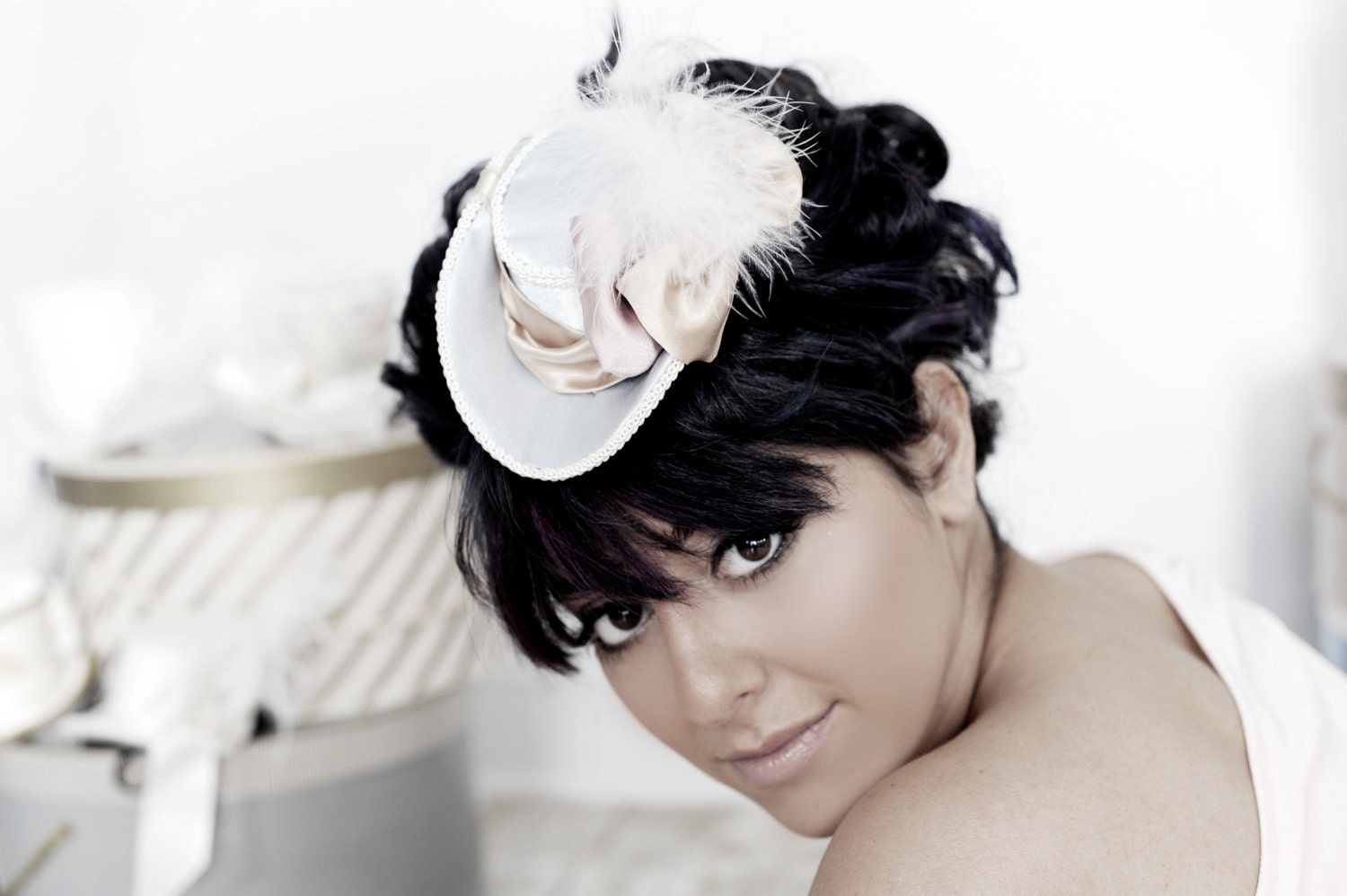 Wedding hat headpiece, mini bridal hat headband, burlesque, boudoir fascinator, cocktail hat : Duchess C
