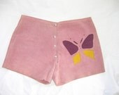 Vintage 60s pink suede leather butterfly shorts