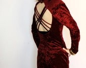 vintage 80s red velvety body con dress