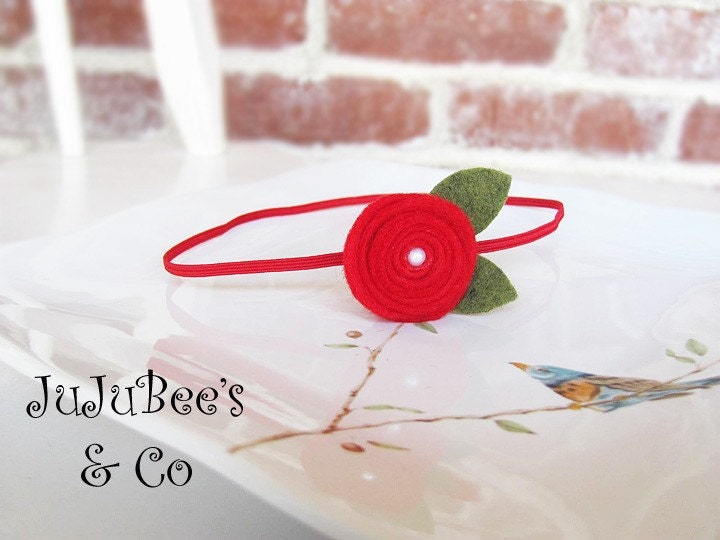 Red LolliPop Wool Felt Flower Headband Baby HeadbandsNewborn Headbands  Photography Props Baby Infants Newborns Girls Hair bows