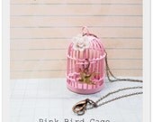 Pink Bird Cage Necklace