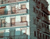 Wall Art, Print, city skyline, light blue house, 5.5x11.5