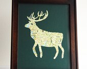 Irish Stag - Deer Cutout From Map of Ireland 8x10 Original Art Map Cut