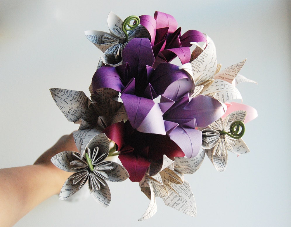 Shades of Pink Origami Bouquet  - Upcycled Atlas Index Flowers - Custom Colors Available