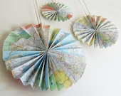 Upcycled Map Rosettes - Set of 3 - Wedding Party Decoration - Made To Order