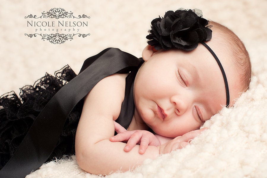 Black Lace romper with satin halter straps - Cotton XS (Newborn - 12 Months)
